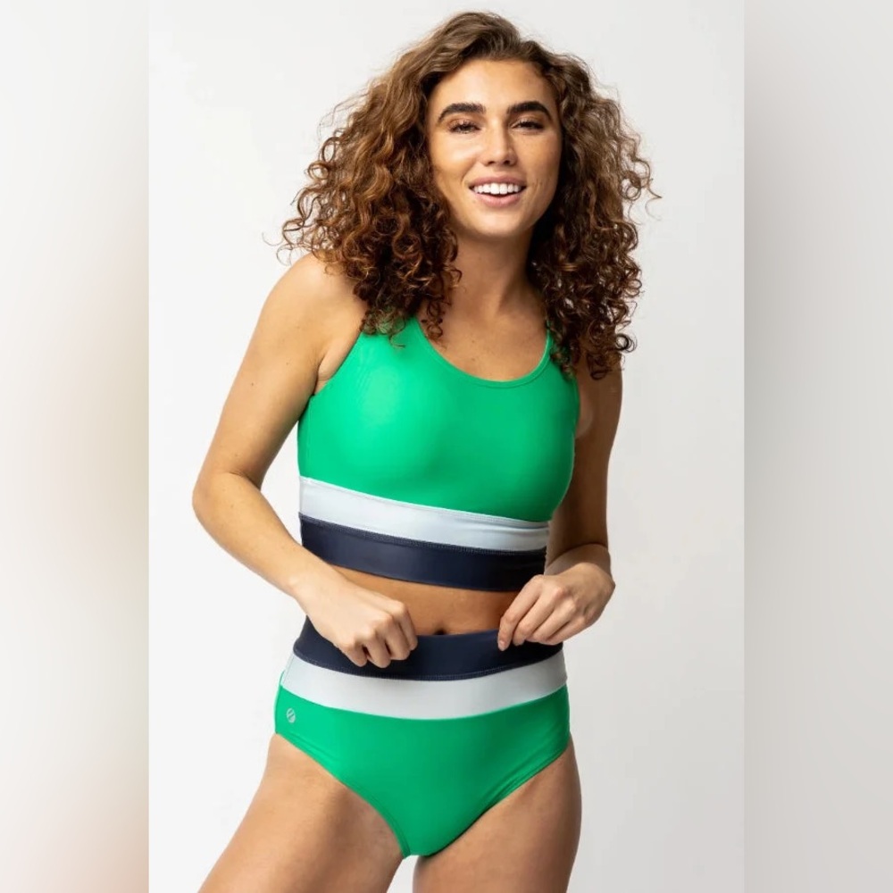 Green and Navy Women's Swimsuit - High waist